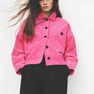 Zara corduroy‎ jacket Barbie pink feminine statement layering essential girlhood